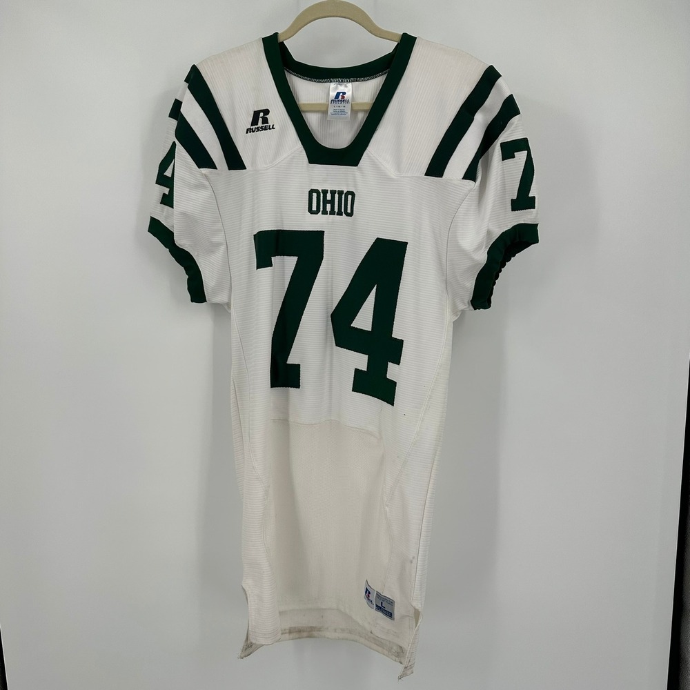 Russell Athletic Ohio Bobcats #74 Football Jersey White Green Mens Size L NCAA